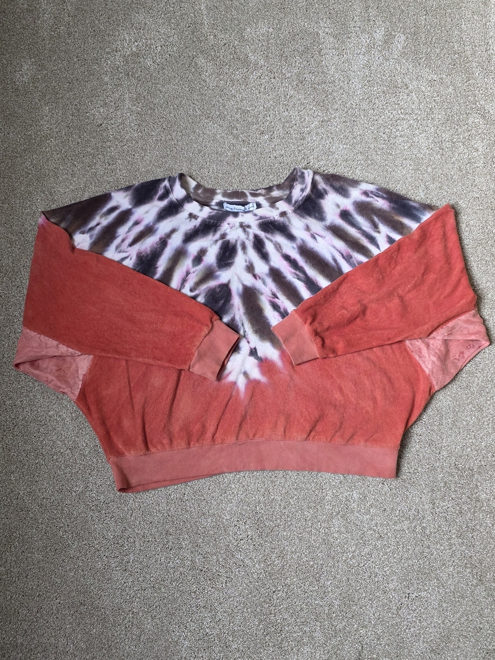 YFB Tie Dye Colorblock Cropped Sweatshirt M Oversized Y2K Festival Boho Grunge